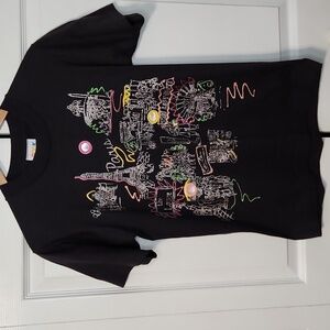 Vintage Black Unisex‎ T-Shirt W-SM M-XS Paris 80s Single Stitch USA Puff Paint
